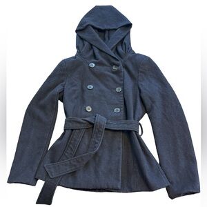 Zara Mid-Length Black Coat Belted with Hood Size M